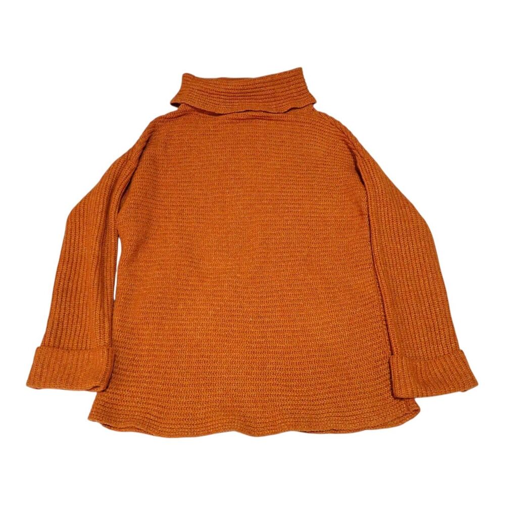 Anthropologie Pilcro Cozy Ribbed Knit Cowl Neck Sweater Rust Pumpkin Orange XS